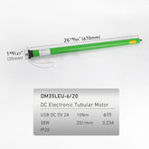 DM35LEU-6/20 DC 12V Tubular Motor for Roller Blinds – Rechargeable Lithium Battery, Wireless Remote Control, Quiet Electric Shade Motor Compatible with Alexa/Google Home, DIY Installation
